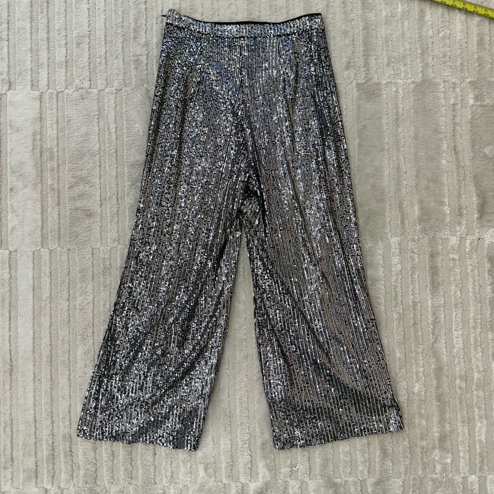 Code X Mode Sequence Silver Wide-Leg Cropped Pant… - image 5